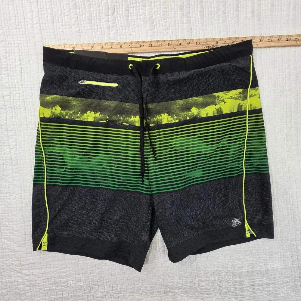 ZeroXposur Mens Swim Shorts‎ XXL Black Neon Green Striped Board Shorts NWT